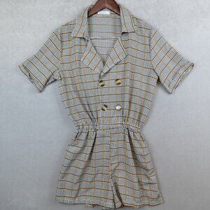 Hazel Romper Cinch Waist Short Sleeves Collared Double Breasted